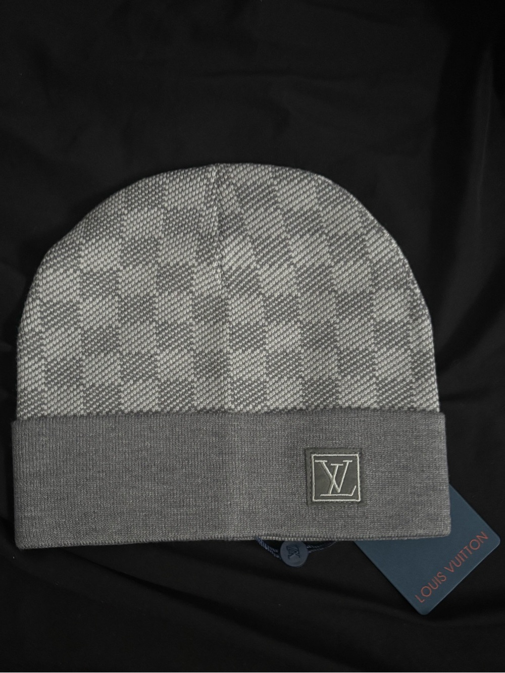 Louis Vuitton Gray Damier Knit Cuff Beanie